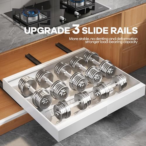 Seinloes 2 Pack Expandable Pull Out Cabinet Organizer 21"Deep With Raising Pad for Framed Cabinets,Upgrade 3 Slide Rails Slide Out Drawers,Roll Out Shelves Adhesive,Adjustable Width 15.15"-26.3" White - color: White, size: 21"D x 15.15"-26.3"W(2Pack)