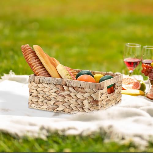 Wicker Basket for Shelf Water Hyacinth Storage Baskets with Built-in Handles Handwoven Natural Basket Bin for Bathroom Kitchen Home Decor,12 x 9 x 5 inches - size: 12"L x 9"W x 5"H