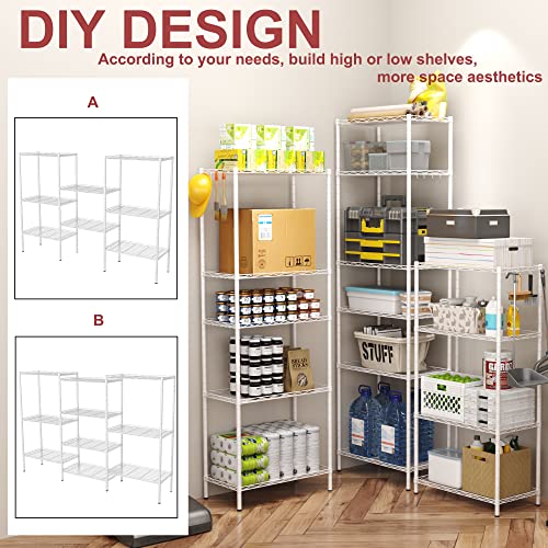 HOMEFORT 4-Shelving Unit, Adjustable Wire Shelving, Metal Wire Shelf Rack Organizer for Kitchen, Pantry, Closet, Bathroom, Laundry, White,21" W x 11" D x 41" H - color: White, size: 21"W x 11"D x 43"H