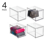 mDesign Plastic Stackable Closet Storage Organizer Bins with Pull Out Drawer for Cabinet, Desk, Shelf, Cupboard, or Dresser Organization - Lumiere Collection - 4 Pack - Clear - size: 8 x 12 x 8 (Pack of 4)