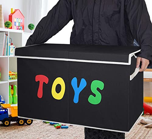 YOLOXO Toy Box Chest, Collapsible Sturdy Storage Bins with Lids, Extra Large Kids Toy Storage Organizer Boxes Bins Baskets for Kids, Boys, Girls, Nursery Room, Playroom, Closet (BLACK) - color: BLACK
