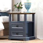 REDAYFUR 18" Wide End Table with Fast Charging Station Set of 2, 18” Wide Sofa Side Table with Drawers,End Table with Drawers for Living Room,Blue - color: Dark Blue, size: 1 Set