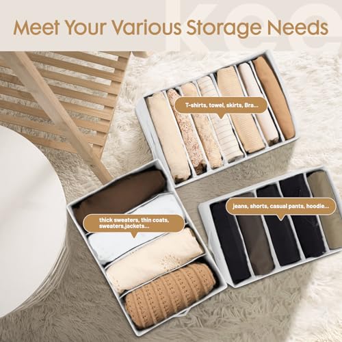 Criusia 6 Pack Large Clothes Organizer, Wardrobe Closet Organizer and Storage with Handles, Foldable Fabric Closet Organizers Dividers for Clothing, Pants, Jeans, Sweater, T-shirts, White - color: White