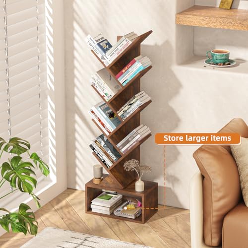 SHEEPAM 9 Tier Tree Bookshelf,Christmas Green Bookcase for Narrow Space, Storage Organizer Floor Standing Bookshelves for Books, Tall Book Case for Home Office, Living Room, Bedroom - color: Retro Brown, size: 9 Tier
