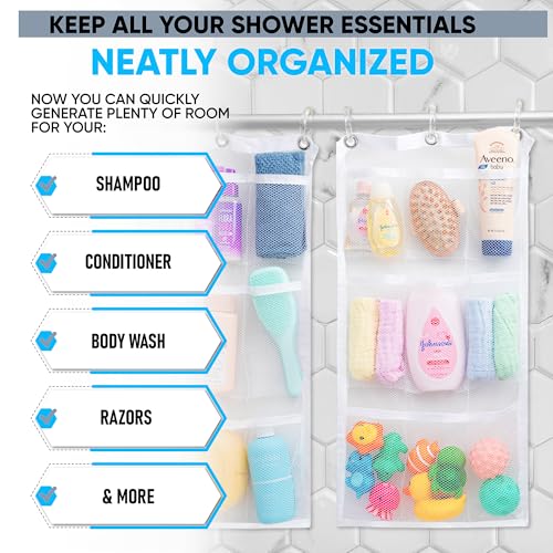 Handy Laundry Shower Curtain Bathroom Organizer -9 Pockets- Perfect for Organizing Home Bath, Your Toiletries and kid's Toys in Nine Durable Deep Mesh Pockets. Hang on Existing Shower Curtain Rings. - color: Hanging White