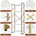 Shintenchi 5 Tiers Bookshelf, Classically Tall Bookcase Shelf,Industrial Book Rack,Modern Book Holder in Bedroom/Living Room/Home/Office, Storage Rack Shelves for Books/Movies,Gold - color: Gold