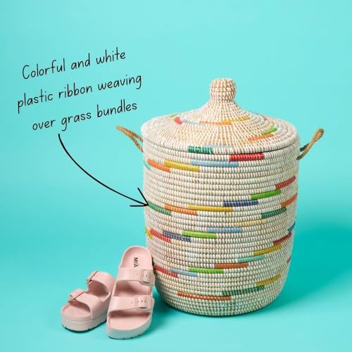 Small Hamper, Colorful Pattern on White, 12" Wide, 14" Tall - size: Small