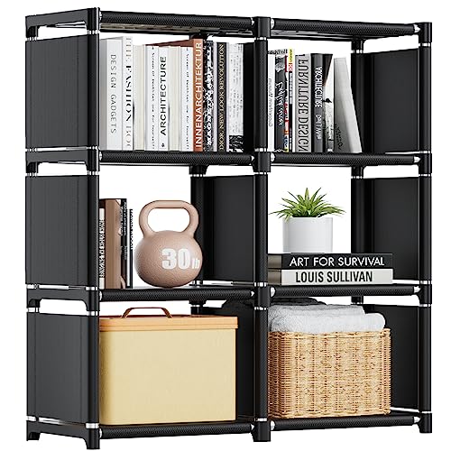 Mavivegue Book Shelf, 6 Cube Storage Organizer, DIY Bookcase, Metal Cube Bookshelf,Tall Book case for Bedroom, Living Room,Office,Closet Storage Organizer, Black Cubicle Storage Rack - color: Black, size: 6-Grid