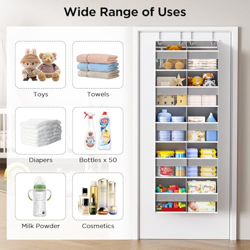 2 Pack 5-Tier Over The Door Organizer with 10 Side Mesh Pockets & Clear Windows, 80 lbs Weight Capacity Hanging Storage for Bathroom, Bedroom, Nursery, Kitchen, Organize Shoes, Diapers(Grey) - color: Grey, size: 2 Pack