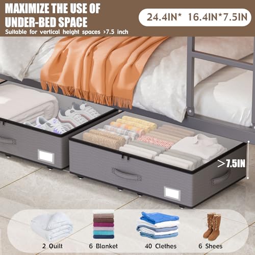 EE-RoomWorld Under Bed Storage with Wheels, No Assemble Required 7.5 inches height Under Bed Storage bins,Large capacity Rolling Underbed Shoe Storage containers，dorm underbed storage drawers - color: Grey, size: 7.5 inch height