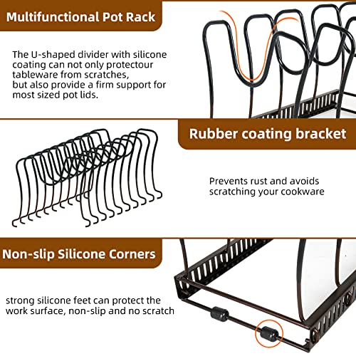 ROOHUA Pot Rack Organizer -Expandable Pot and Pan Organizer for Cabinet,Pot Lid Organizer Holder with 10 Adjustable Compartment for Kitchen Cabinet Cookware Baking Frying Rack Grey - color: Grey
