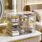 Prsildan Acrylic Drawer Organizer with 15 Drawers, Makeup Craft Office Desk Organizers Accessories, Set of 3 Clear Stackable Storage Drawers for Vanity, Countertop, Jewelry, Art Supply Organization - style: 15 Drawers