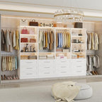 Closet System with 12 Drawers, 96" Wood Closet Organizer System, Walk-in Closet or Small Closet System with Shelves, Modular Closet Systems with 6 Expandable Hanging Rods, 4 Sets, White (8FT) - size: 8FT