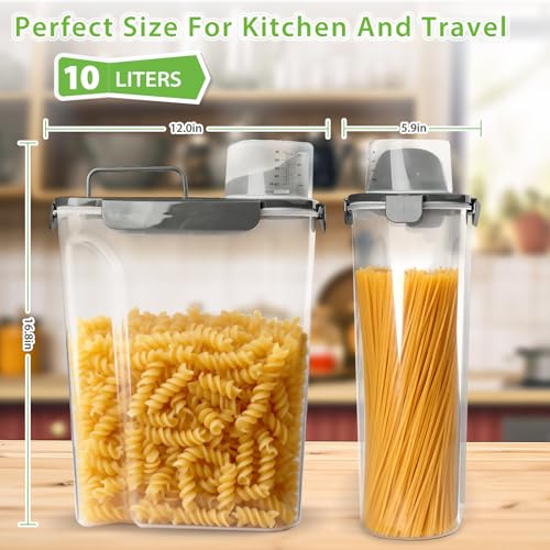 Viretec Rice Storage Container, 10 to 20lb Dry Food Airtight Dispenser, Pet Dog Cat Food Canister, BPA Free Clear Plastic Kitchen and Pantry Organization Bin for Oatmeal, Cereal, Pasta, Flour Grey - color: 10L/Grey