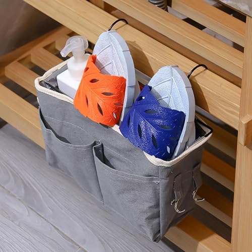 Bedside Caddy, Large Capacity Hanging Bedside Organizer with Side Hooks and 2 Pockets,Durable Versatile Bedside Caddy for Dorm Bed Phone Hospital College Magazine Remote Control Laptop Books (Blue)