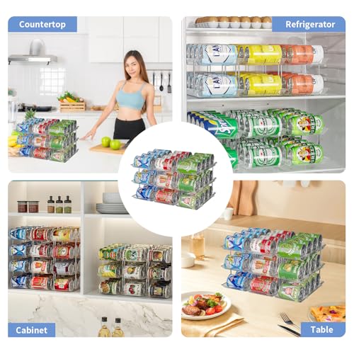Jsyrjing Can Organizer for Pantry, Modular 3-Tier Can Dispenser, Flexible Combination Design, Clear Extra-Thick Durable Storage Rack for 36 Cans, Stackable for Cabinet, Pantry, Fridge, Countertop - size: 3*3