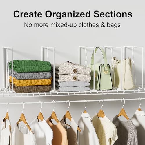 SortNStore Wire Shelf Dividers for Closet: Tall 8 Pack 12-inch Deep Wire Rack Accessories - Adjustable Purse Organizer for Clothes Handbags - Metal Pantry Separators - size: 8-Pack: Tall 10.6" x Deep 12"