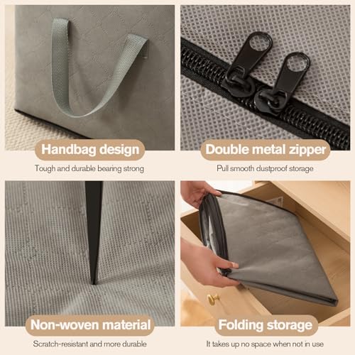 Large Storage Bags,Clothes Storage Bins Foldable Closet Organizers Storage Containers with Durable Handles Thick Fabric for Blanket Comforter Clothing Bedding (grey, 90L(3Pick)) - size: 90L(3Pick)