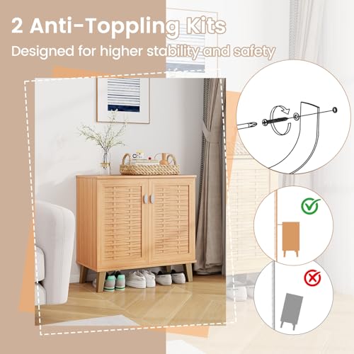 Giantex Shoe Cabinet with Doors, 4-Tier Farmhouse Shoe Rack Cabinet with 3 Adjustable Shelves, Freestanding Wood Shoe Storage Cabinet for Entryway, Closet, Hallway, Living Room