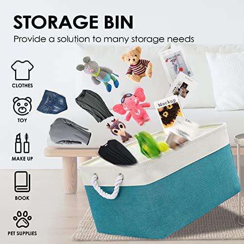 TheWarmHome Storage Bins - Large 3 Pack 15.7x11.8x8.3 in Fabric Storage Baskets for Organizing Shelves | Large Basket Closet Organizer for Home Decor Shelf Baby Toy Laundry (White & Green) - color: White And Green, size: 3PCS/Large - 15.7Lx11.8Wx8.3H