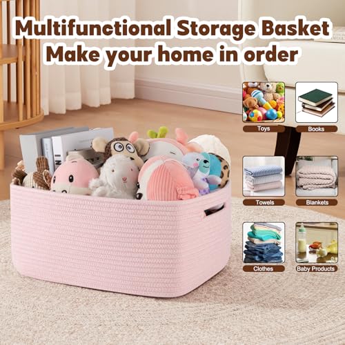 OIAHOMY Storage Basket for Shelves, Closet Cube Storage Bins Baskets for Clothes Blanket Towels, Baby Nursery, Toy Baskets Box, Woven Rope Basket, 15.75 * 11.81 * 7.09 IN, 2 Packs Mixed Pink - color: Mixed Pink, size: 15.75*11.81*7.09