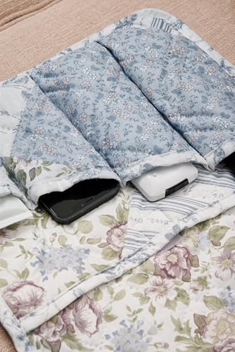 Brilliant Sunshine Blue Rose Patchwork Couch Armrest 5 Pockets Organizer, Slip Resistant Recliner Armchair Caddy, Washable Remote Controls Holder, Storage for Magazine, Tablet, Phone, iPad, Blue Rose - color: Blue Rose
