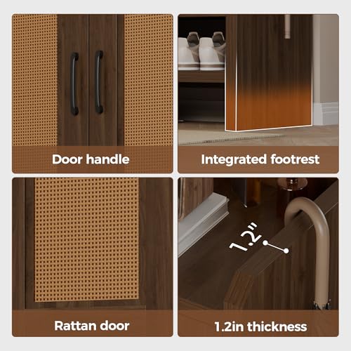Mericonia 6-Tier Shoe Cabinet Storage for Entryway, Rattan Shoes Organizer Cabinets with Doors, Wooden Shoe Rack, Farmhouse Boho Wood Storage Cabinet (Walnut, 6-Tier) - color: Walnut, size: 6-tier