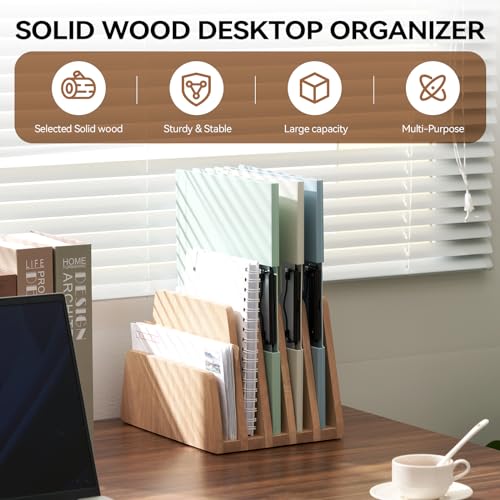 KIRIGEN Desktop File Document Holder Stand 5 Slots Mail Paper Organizer Desk Sorter Holder for File Document Organizer Stand for Home Office (5KWJJ-NA) - color: Natural, size: 5 Slots