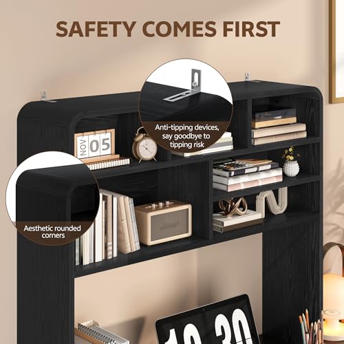 5-Tier Desk Shelf, 37.4''W Desktop Bookshelf for Computer Monitor, Desktop Organizer Shelf Storage Rack with 6 Cubbies, 5-Level Desk Hutch Display Rack for Home, Office, Dorm, Vanity, Black - color: Black, size: 37.4''W