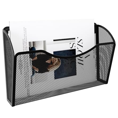 EasyPAG Wall File Organizer, Metal Mesh Hanging File Folder Holder for Letter/A4 Size Folders, Vertical Wall Mount Mail Sorter for Office Paperwork, Classroom, Black - color: Black