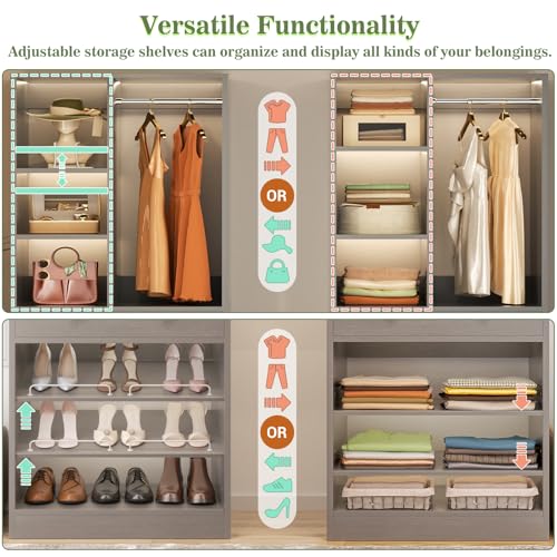 Closet System with 4 Drawers and Hanging Rods, 59.5"L / 87"L Closet Organizer System with Corner Tower, L Shaped Walk-in Closet System, Corner Closet System with Shelves, Set of 3, Morandi Grey - color: Morandi Grey, size: 59.5" * 59.5"