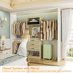 Unikito 48" W - 96” W Closet System with Mirror, 8FT Walk in Closet Organizer with Drawers and 3 Extendable Hanging Rod, Sturdy Wood Clothing Garment Rack with 25” Tower, Max Load 1000 LBS, White Oak - color: White Oak