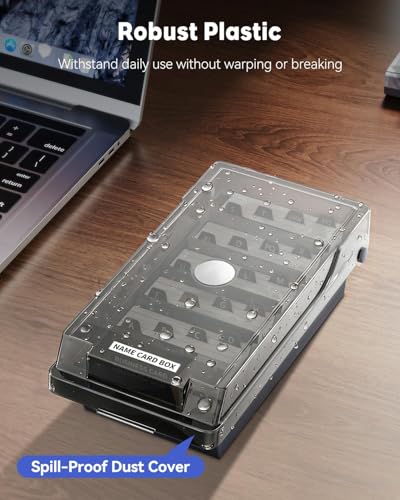 Uniclife Business Card Holder for Desk, Large Plastic Business Card Organizer Business Card Box with Lid, Dividers & A-Z Index Tabs, Desktop Index Card Holder, Name Card Storage Box, 500 Card Capacity - size: Medium