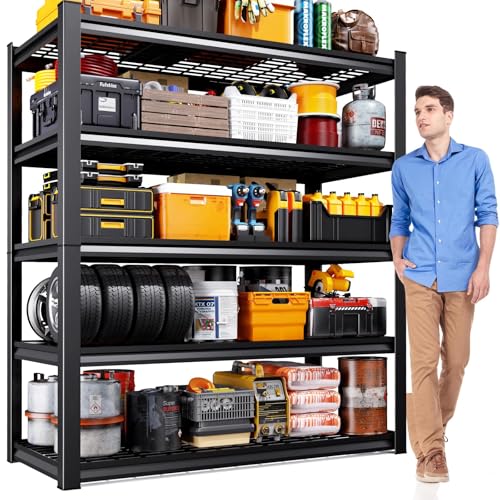 45.6" W Garage Shelving Heavy Duty Storage Shelves, 5-Tier Adjustable Metal Shelving Unit, Utility Garage Organizer Shelf for Basement, Pantry, Kitchen, Warehouse,17.7" D x 45.6" W x 71.2" H - size: 5-Wire-18"Dx45.6"Wx71.2"H