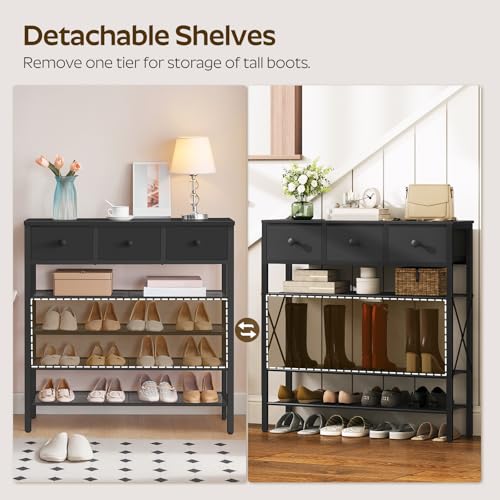 YATINEY 5-Tier Shoe Rack with 3 Drawers, Metal Shoe Organizer for 20 Pairs with Storage Shelves and Wooden Top, for Entryway, Hallway, Foyer, Closet, Black SS35BB - color: Black, size: 5 Tiers (37.6"H)