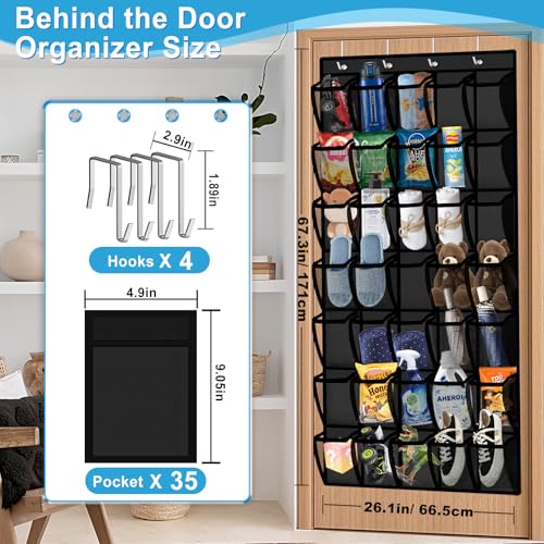 Aheroi 35 Pockets Large Over the Door Organizer, Breathable Mesh Pockets Hanging Shoe Organizer, Black Door Shoe Organizer Mesh Closet Shoe Holder Hanger Holds Up to 40 lbs, Space Saving Shoe Rack - color: Black 35-1Pack, size: 35Pockets-1Pack