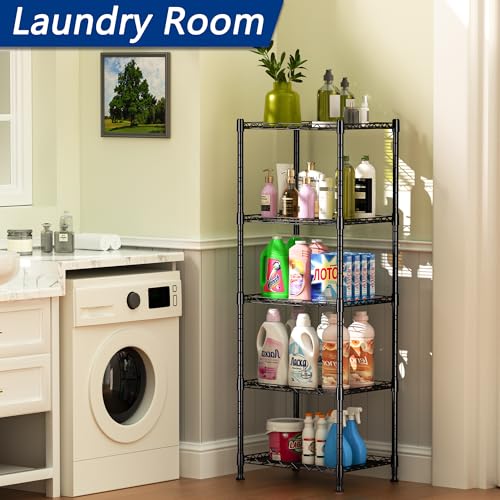 REGILLER 5-Wire Shelving Metal Storage Rack Adjustable Shelves,Standing Storage Shelf Units for Laundry Bathroom Kitchen Pantry Closet(Black,11.8" D x 16.6" W x 53.5" H) - color: Black, size: 5tier 11.8"D x 16.6"W x 53.5"H