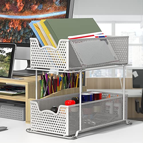 Simple Houseware 2 Tier Sliding Cabinet Basket Organizer Drawer, White - color: White, size: 1-Pack