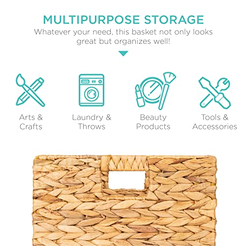 Best Choice Products 12x12in Hyacinth Baskets, Rustic Set Of 5 Multipurpose Collapsible Storage Organizer, Handwoven Laundry Totes for Bedroom, Living Room, Shelves w/Inserts - Natural - color: Natural, size: 12x12in