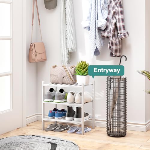 viewcare Small Shoe Rack for Entryway, White Shoe Organizer for Closet, Bamboo Wood Standing Shoe Shelf for Indoor Outdoor (White, 3-Tier_Samll) - color: White, size: 3-Tier_Samll