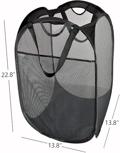HOUSE AGAIN Mesh Popup Laundry Hamper, [Reinforced] Collapsible Laundry Basket, Foldable Pop Up Hamper with Durable Handles, Easy to Open and Fold for Dorm, Laundry Room, Bedroom, Travel, (Black) - color: Black, size: 1-Pack