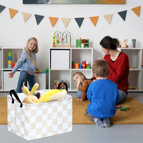 MAIZMZ Beige Check Storage Basket Baby Toys Organizer Bins Decorative Gifts Bakset Waterproof Nursery Hamper Women Storage Cube Kids Laundry Basket for Home/Dorm/Kitchen/Pet/Office/Closet/Shelf/ - color: Beige grid