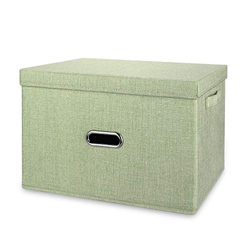 Linen Fabric Collapsible Storage Bins with Removable Lids and Handles, Washable Storage Box Containers Baskets Cube with Cover for Bedroom,Closet,Office,Living Room,Nursery (Green, Small) - color: Green, size: Small