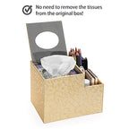 Sumnacon Square Leather Tissue Box Cover - PU Cube Tissue Box Holder with Side Organizer, Decorative Tissue Box for Living Room Vanity Night Stand Desk Countertop Office, Gold