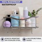 KINCMAX Premium Shower Caddy - Self Adhesive Shower Organizer with 4 Hooks, Rustproof Stainless Steel Shower Rack for Bathroom, Silver