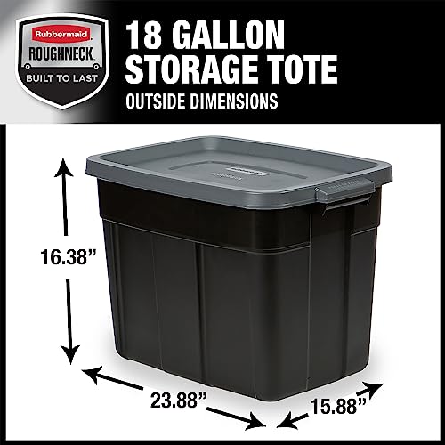 Rubbermaid 18 GAL 6 Pack Garage Storage Bins with Stackable Lid, Heavy Duty - Made in USA - Extreme Temperature Resistant, Durable Plastic Containers with Handles - Solid Black and Grey - size: 18 Gal - 6 Pack