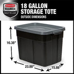 Rubbermaid 18 GAL 6 Pack Garage Storage Bins with Stackable Lid, Heavy Duty - Made in USA - Extreme Temperature Resistant, Durable Plastic Containers with Handles - Solid Black and Grey - size: 18 Gal - 6 Pack
