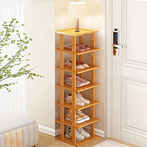 Bamboo Shoe Rack - Vertical Shoe Rack for Small Spaces, Tall Narrow Shoe Rack Organizer for Closet Entryway Corner Garage and Bedroom,Skinny Shoe Shelf Free Stackable DIY - Space Saving Storage - color: Original Color, size: 7-tier