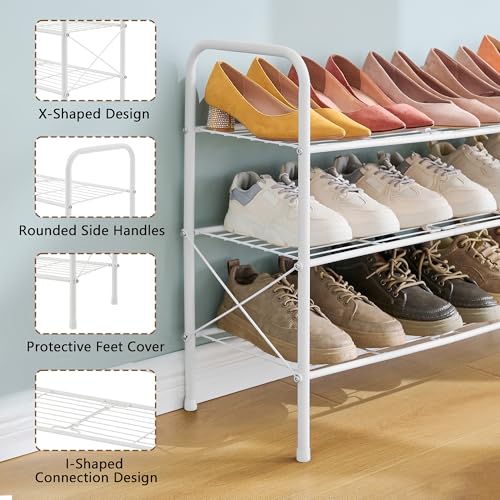 Hoctieon 3 Tier Durable Mesh Style Shoe Rack, Entryway Shoe Shelf, Shoe Rack FreeStanding, Shoe Storage Organizer, Shoe Rack for Closet, Space Save For bathroom, Hallway, Bedroom, Living Room, White - color: White, size: 3 Tier
