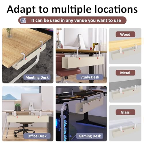 36" Under Desk Cable Management Tray for Home Office, No Drill Cord Organizer for Glass & Wood Table, Anti-Sag Oxford Fabric Wire Management Hider, Fits Surge Protector (Beige, 35.8") - color: Beige, size: 35.8"×5.6"